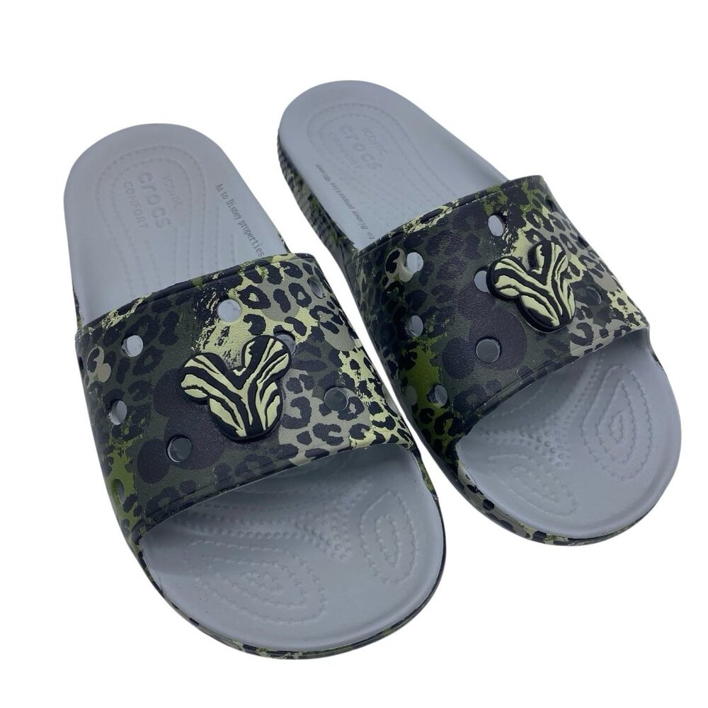 Crocs Disney Slide Sandals Women’s 7 Mickey Mouse Icon Animal Print Jungle Camo